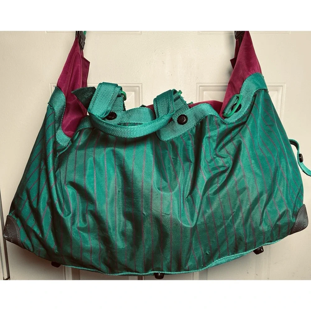 VTG 1991 Samsonite Sammies Luggage Duffle Bag Teal Green‎ Pink Striped